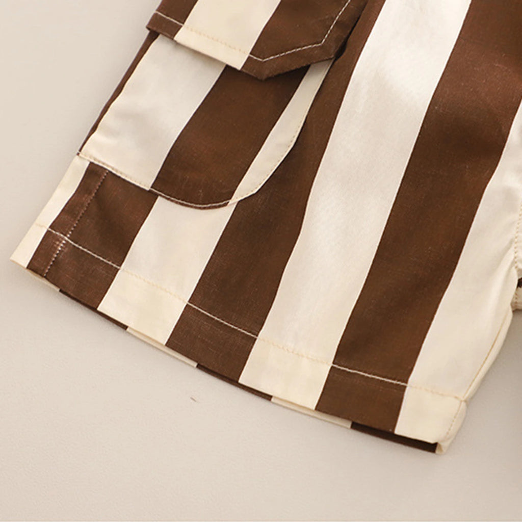 Boys Brown Elephant Printed Short Sleeve T-Shirt With Striped Shorts Sets 2 pc. Sets