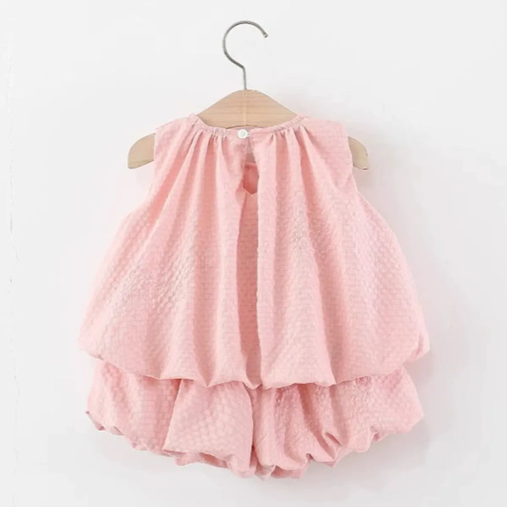 Girls Pink Textured Sleeveless Top With Bubble-Hem Shorts Co-ord Sets Sets