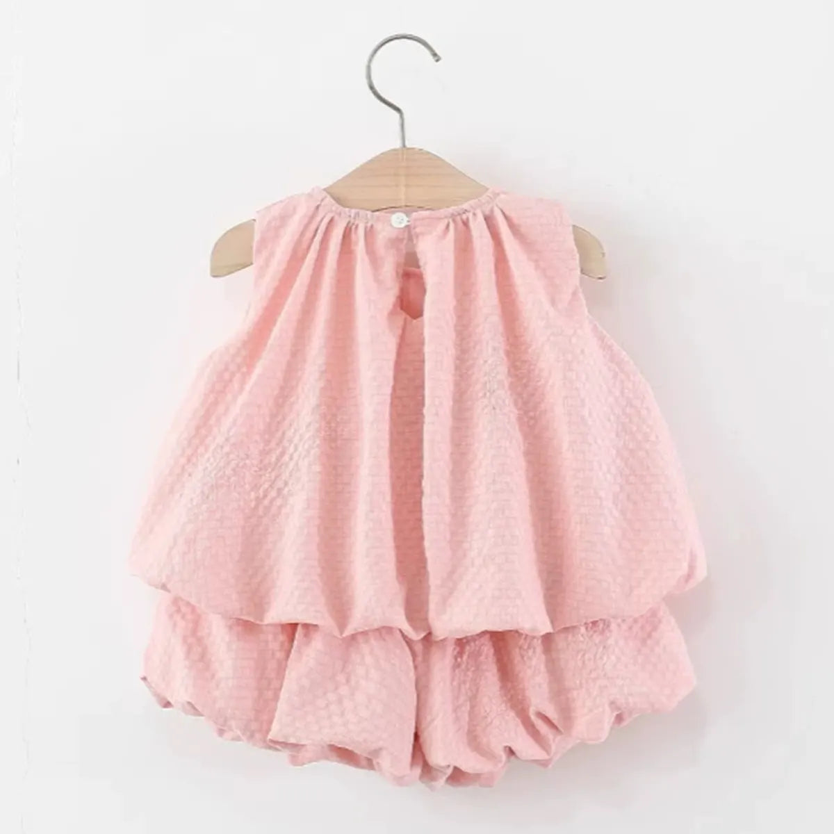 Girls Pink Textured Sleeveless Top With Bubble-Hem Shorts Co-ord Sets Sets