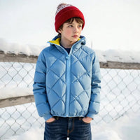 Boys Light Blue Hooded Zip-up Puffer Jacket With Long Sleeves Coats & Jackets