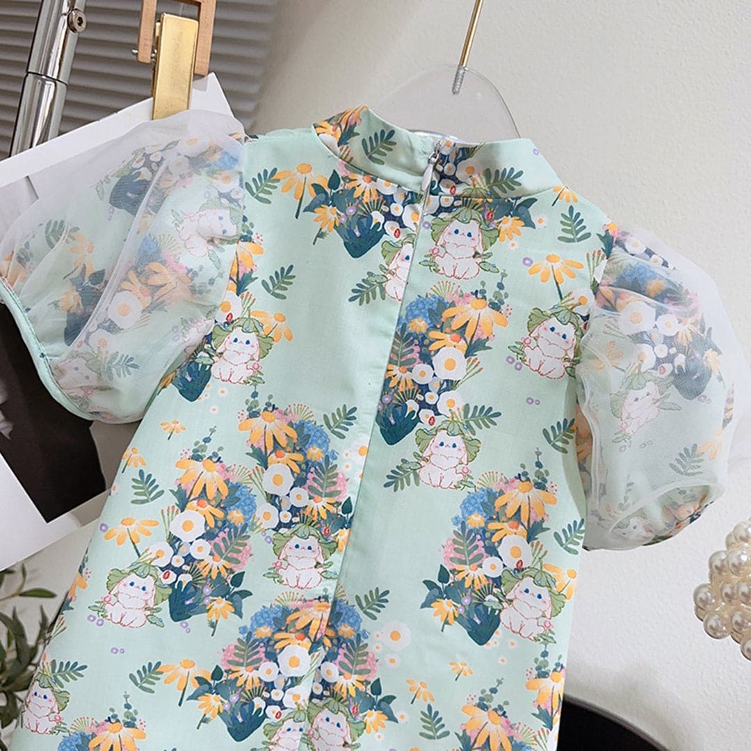 Girls Kimono Style A-line Floral Print Dress Casual Dresses   