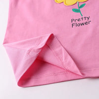 Girls Dark Pink Flower Graphic Short Sleeves Top With Printed Shorts Sets Sets