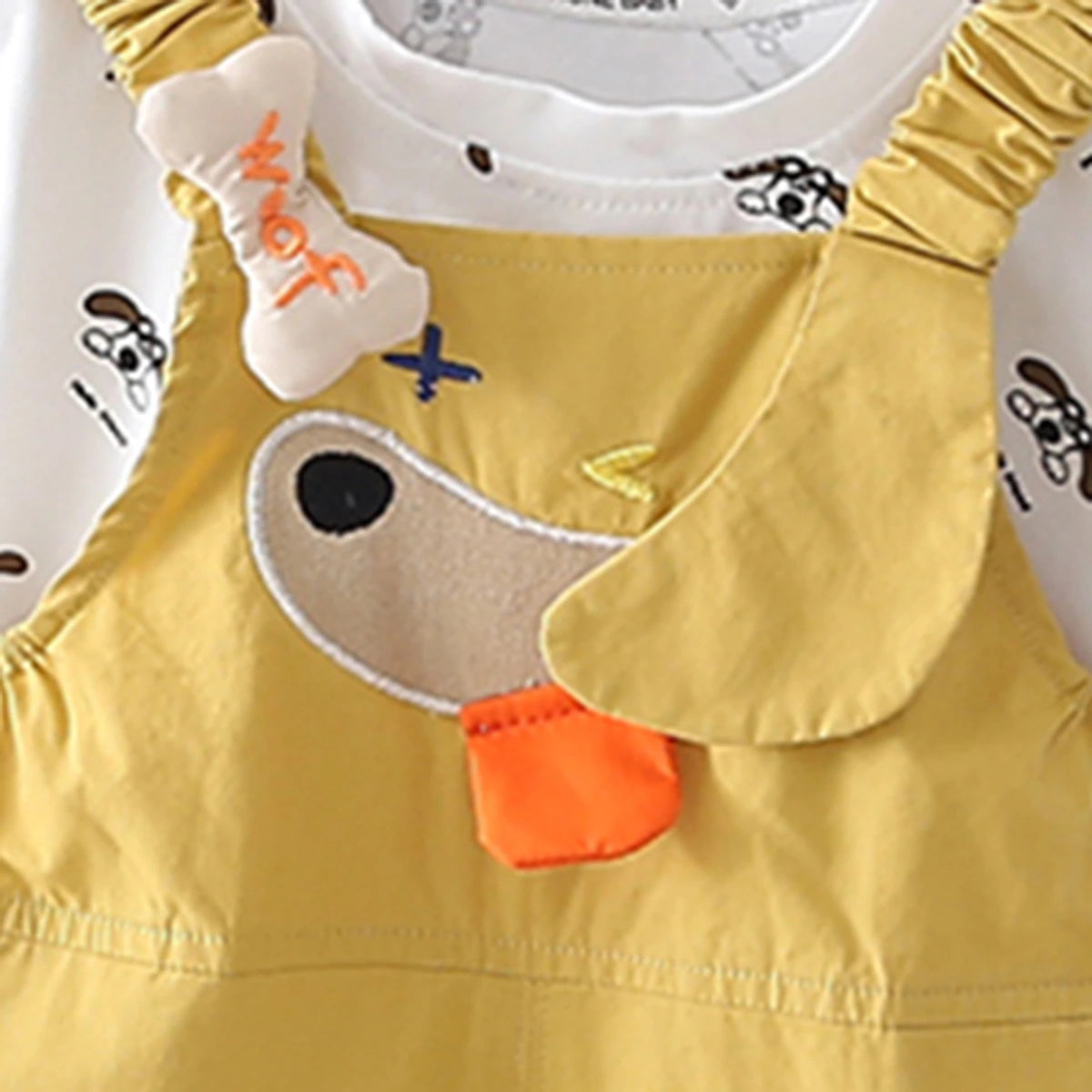 Girls Yellow Embroidered Dungaree With Puppy Print T-Shirt Set Sets