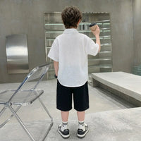 Boys White Textured Drop Shoulder Shirt With Shorts Sets Sets