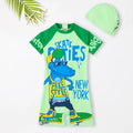 Boys Light Green Graphics Short Sleeves Swimwear Romper Jumpsuits Light Green 3-4 Y