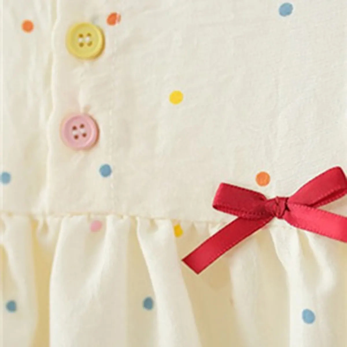 Girls Beige Polka Dot Print Fit & Flare Dress With Patch Embroidery Casual Dresses