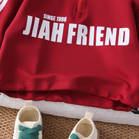 Boys Red Typographic Printed Sweatshirt With Joggers Set 2 pc. Sets