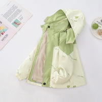 Boys Green Typographic Printed Hooded Jacket With Detachable Fleece Inner Jacket Coats & Jackets