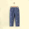 Girls Blue Heart Embroidered Denim Pants Pants Blue 1-2 Y
