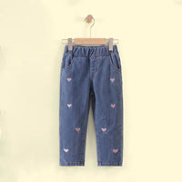 Girls Blue Heart Embroidered Denim Pants Pants Blue 1-2 Y