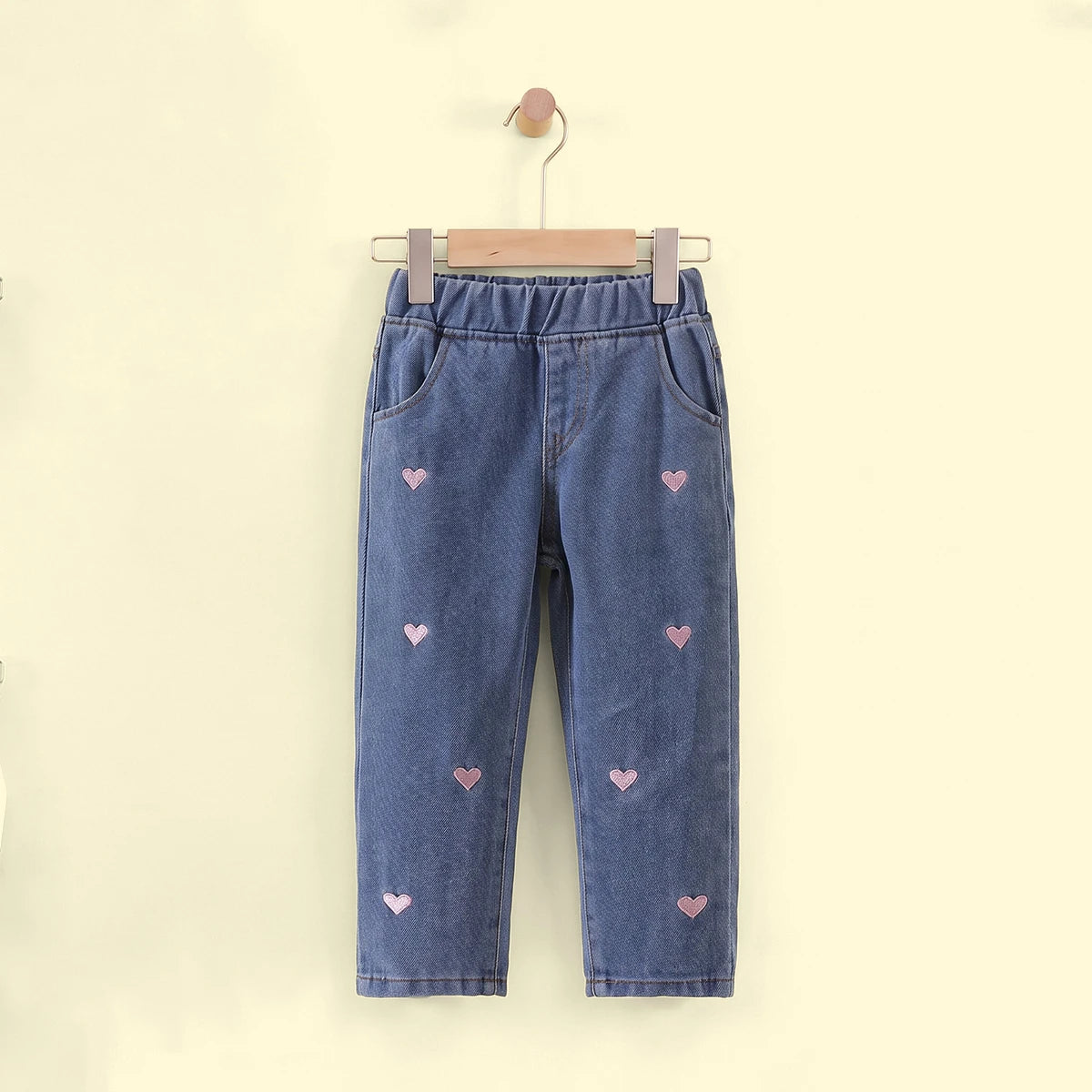Girls Blue Heart Embroidered Denim Pants Pants Blue 1-2 Y