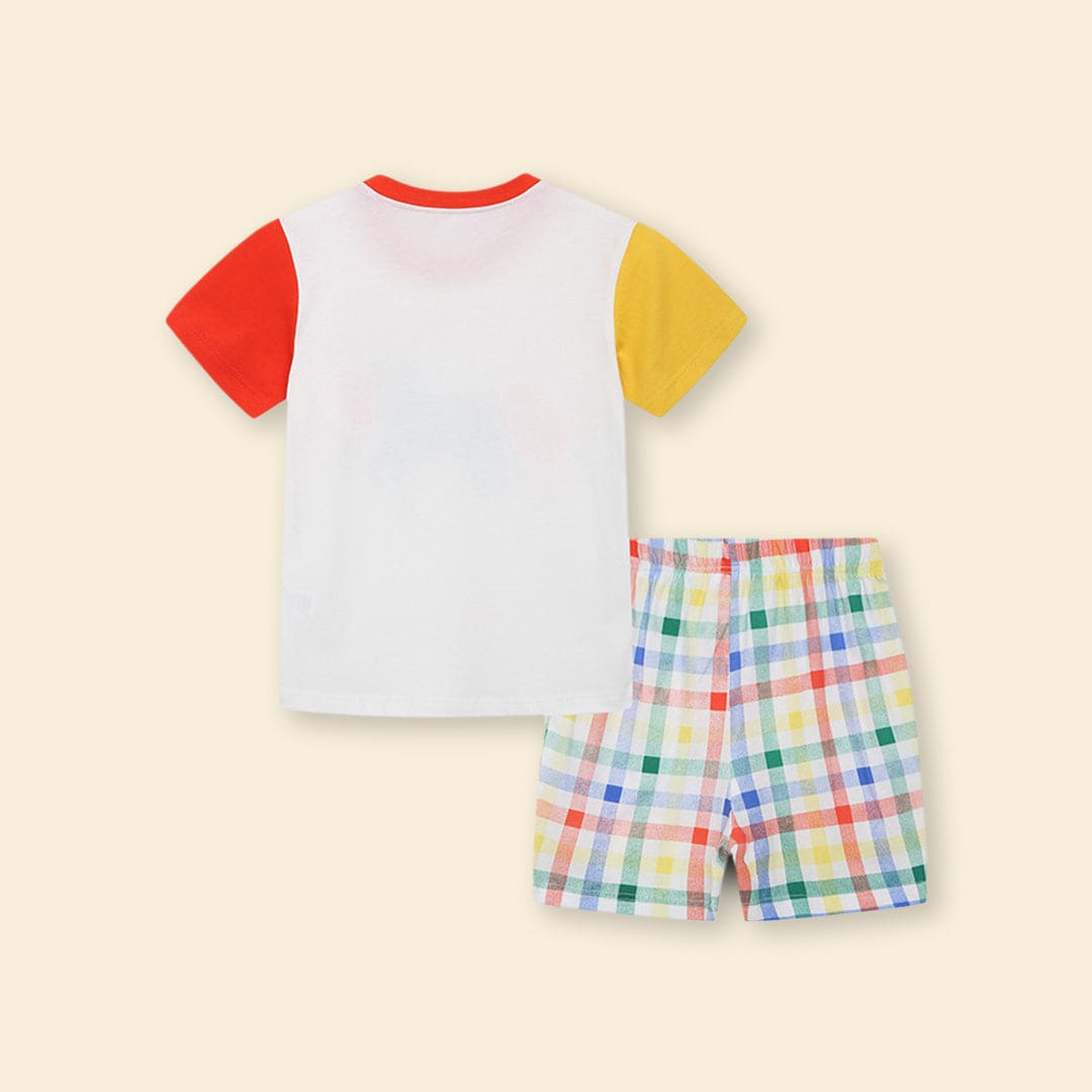 Boys Colorblocked T-Shirt With Checkered Shorts Set Sets   