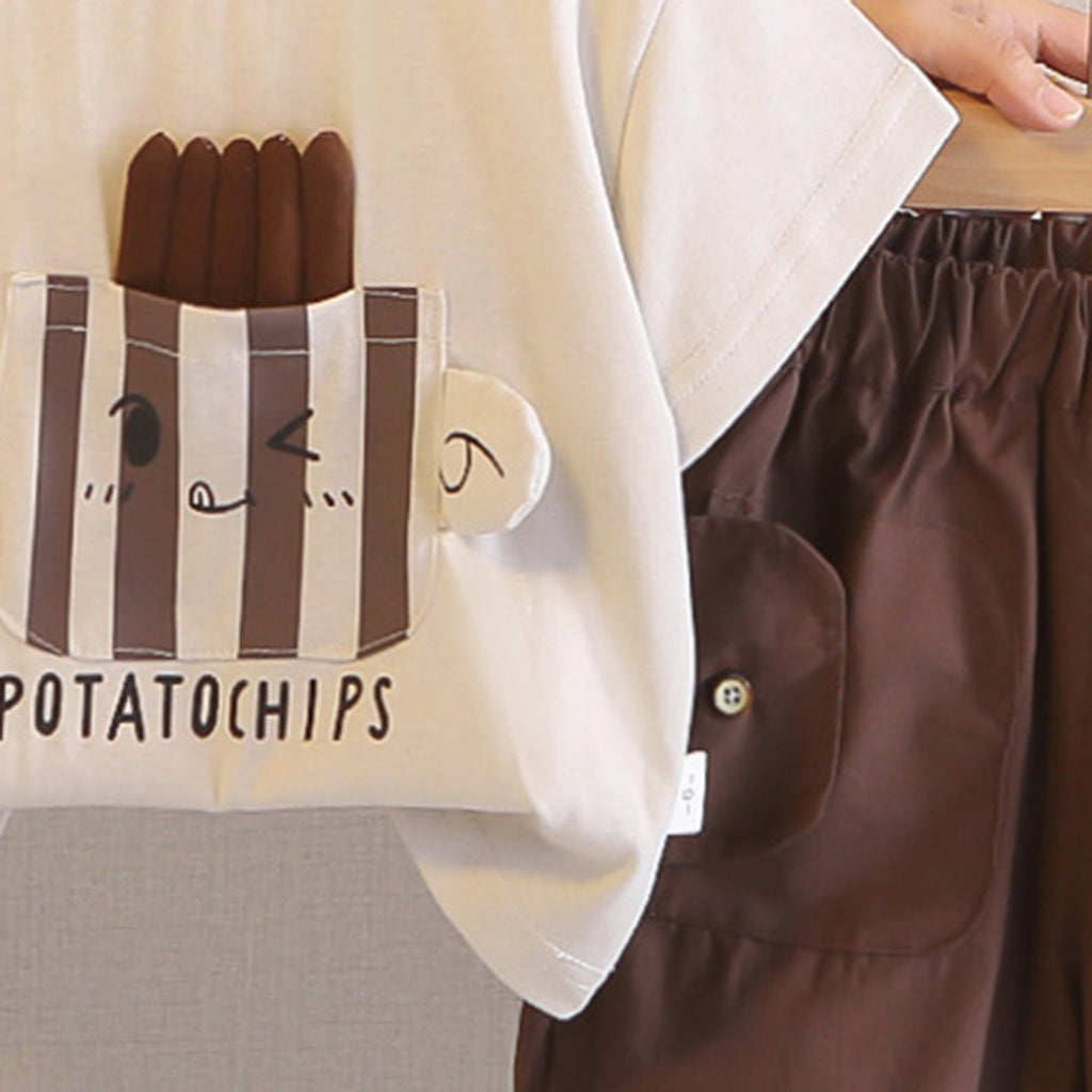 Boys Dark Brown Typographic Printed T-Shirt With Shorts Set Sets