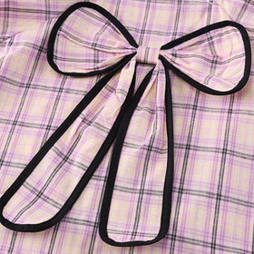 Girls Pink Checked Big Bow Applique Top With Pleated Shorts Set Sets