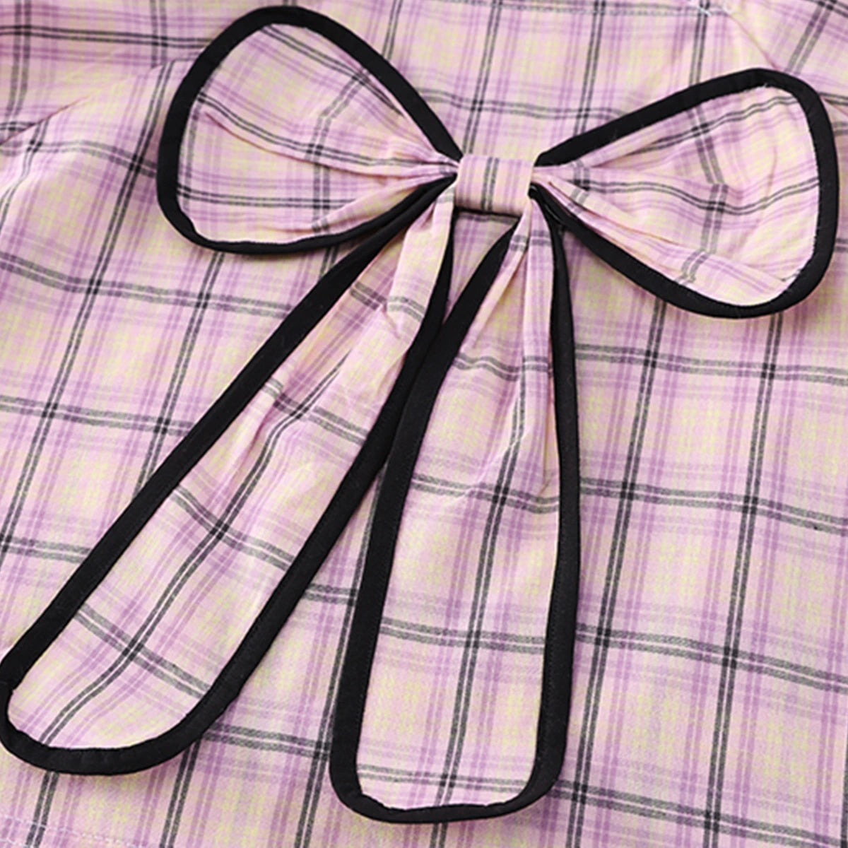 Girls Pink Checked Big Bow Applique Top With Pleated Shorts Set Sets
