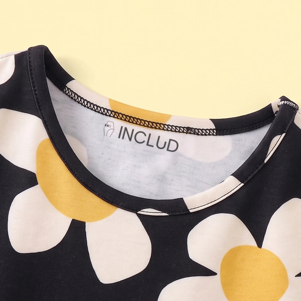 Girls Black Floral Print Long Sleeve Fit & Flare Dress Casual Dresses