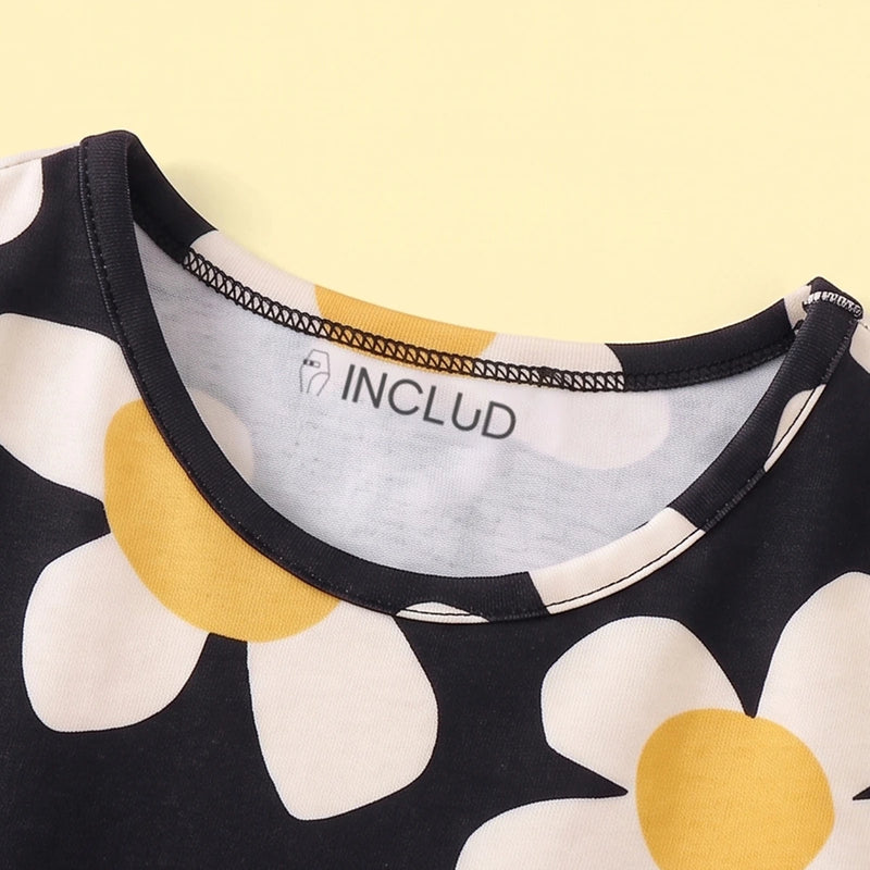 Girls Black Floral Print Long Sleeve Fit & Flare Dress Casual Dresses