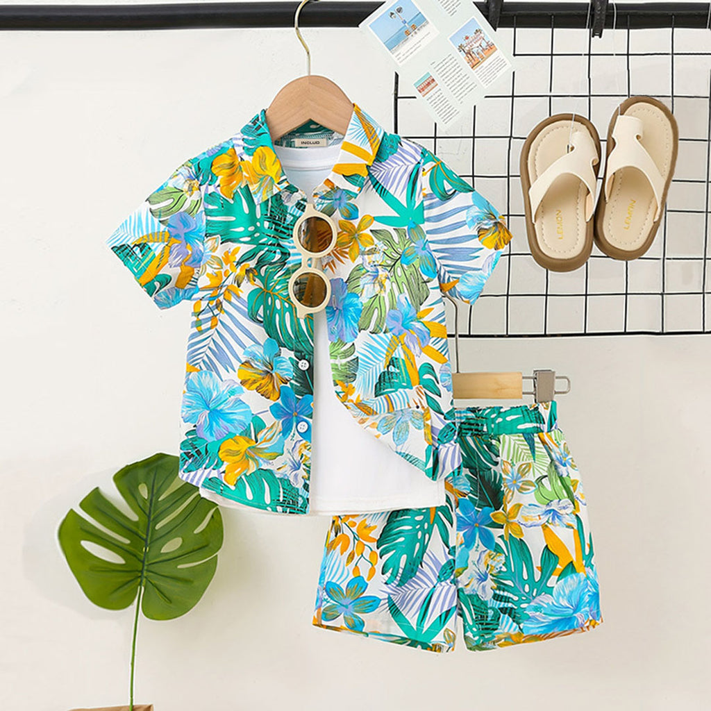 Boys Green Tropical Printed Shirt With Shorts Set 2 pc. Sets Green 1-2 Y