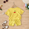 Girls Yellow Cherry Print Short Sleeve T-Shirt With Shorts Sets 2 pc. Sets Yellow 3-4 Y