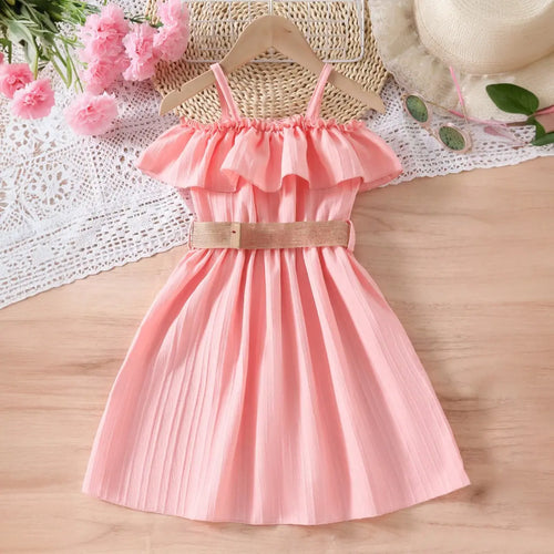 Girls Pink Off Shoulder Fit & Flare Dress Casual Dresses