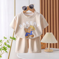 Boys Cream Typography Print T-Shirt With Shorts Sets 2 pc. Sets Cream 1-2 Y