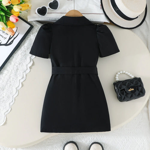 Girls Black Short Sleeve Blazer Dress Casual Dresses