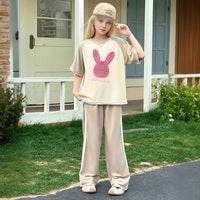 Girls Khaki Rabbit Printed Summer T-Shirt With Track Pants Set 2 pc. Sets
