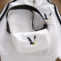 Boys White Eagle Embroidered Sweatshirt With Sling Bag and Pants Set Sets