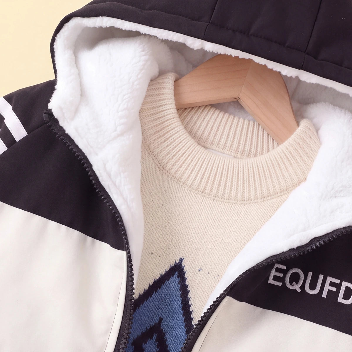 Boys White Hooded Full Sleeves Fleece Lined Jacket Coats & Jackets