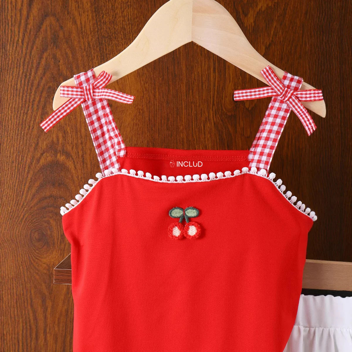 Girls Red Cherry Applique Sleeveless Top With Skirt Sets 2 pc. Sets