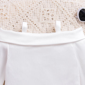 Girls White Off-Shoulder Long Sleeve Top With Shorts Sets 2 pc. Sets