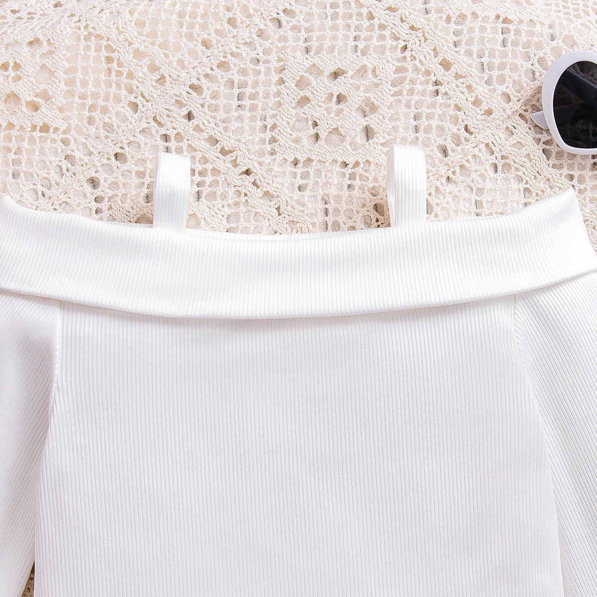 Girls White Off-Shoulder Long Sleeve Top With Shorts Sets 2 pc. Sets