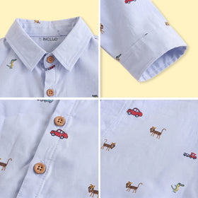 Boys Light Blue Graphic Long Sleeve Shirt Shirts