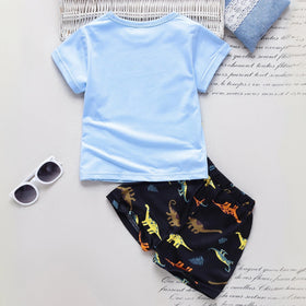Boys Light Blue Dinosaur Print Short Sleeve T-Shirt With Shorts Sets 2 pc. Sets