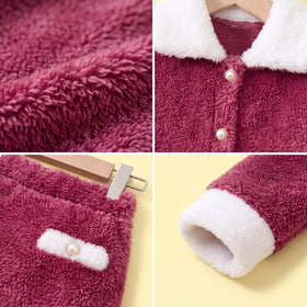 Girls Burgundy Fleece Jacket & Skirt Co-ord Sets Sets