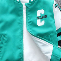 Boys Green Printed Front Open Varsity Bomber Jacket Coats & Jackets