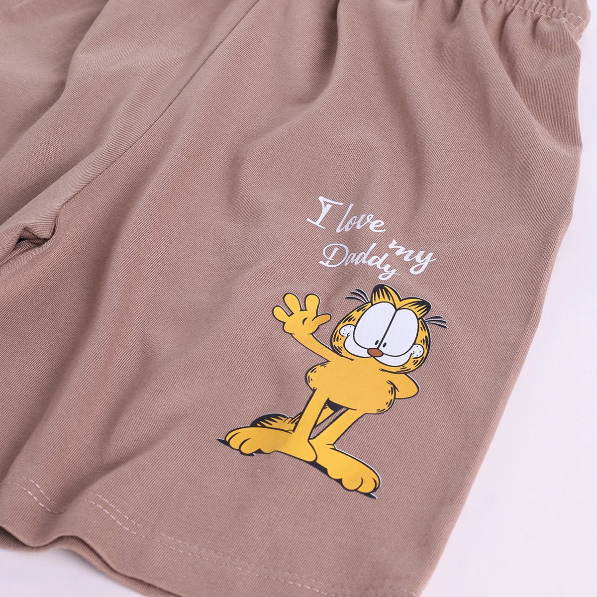 Boys Beige Cartoon Graphic Stripes T-Shirt With Elasticated Shorts Sets Sets
