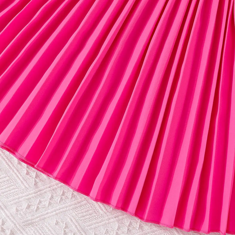 Girls Pink Double-Breasted Blazer Crop Top With Pleated Skirt Co-ord Sets Sets