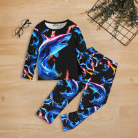 Boys Black Shark Printed Glow in the Dark T-Shirt & Pajama Winter Co-ord Set 2 pc. Sets