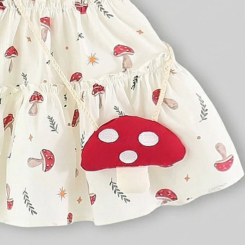 Girls Off White Mushroom Print Fit & Flare Casual Dress Casual Dresses