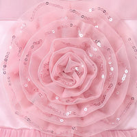 Girls light pink sleeveless high-low party dress with sequin floral applique