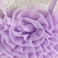 Girls Purple 3D Flower Applique Crop Top With Denim Skirts Set Sets