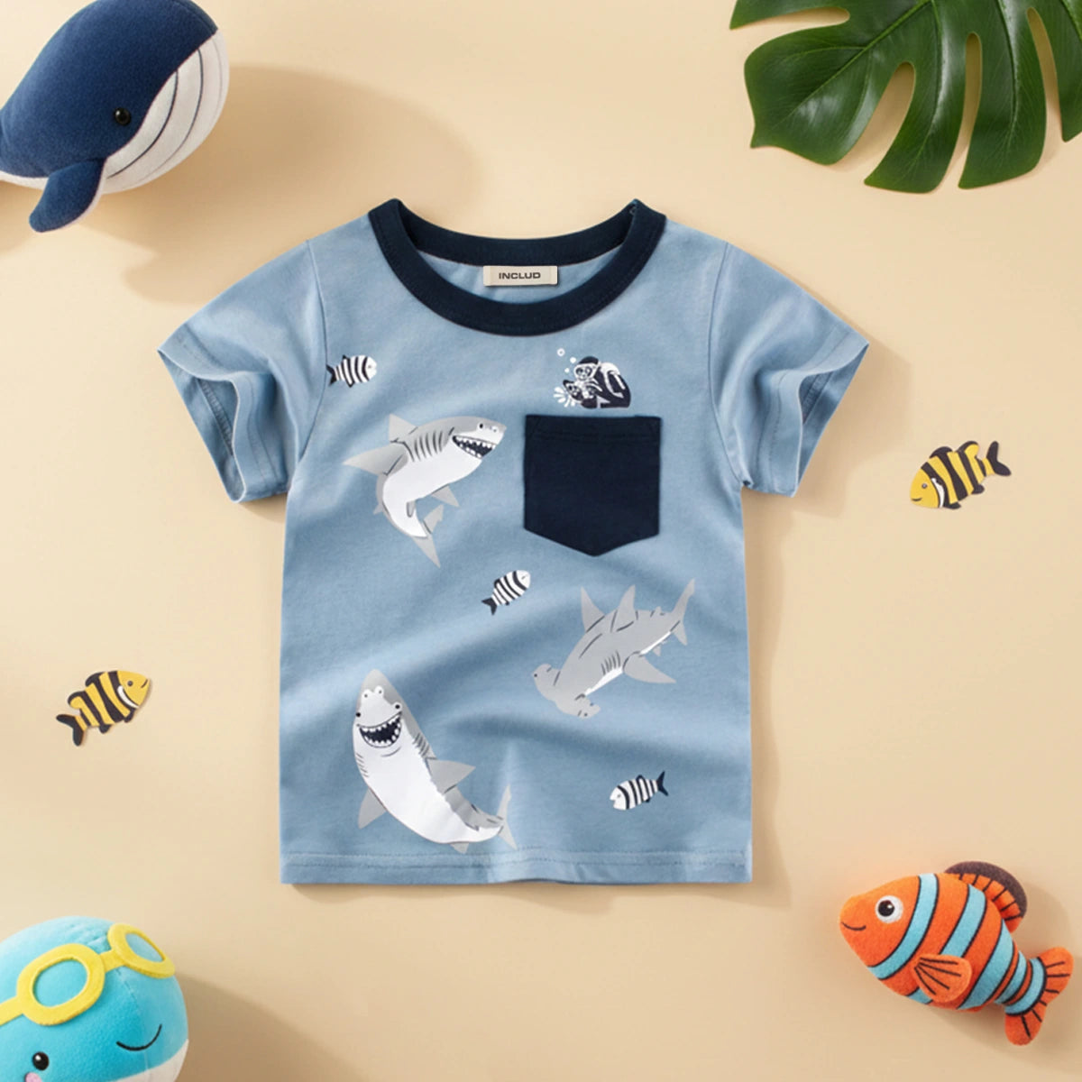 Boys Light Blue Shark Printed T-Shirt Tshirts Light Blue 1-2 Y