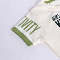 Boys Beige Typographic Printed Short Sleeve T-shirts With Elasticated Shorts Sets Sets