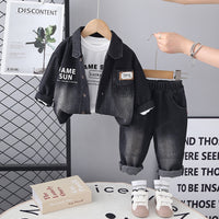 Boys Black Denim Typographic Printed Shirt With T-Shirt & Denim Pants Set Sets Black 1-2 Y
