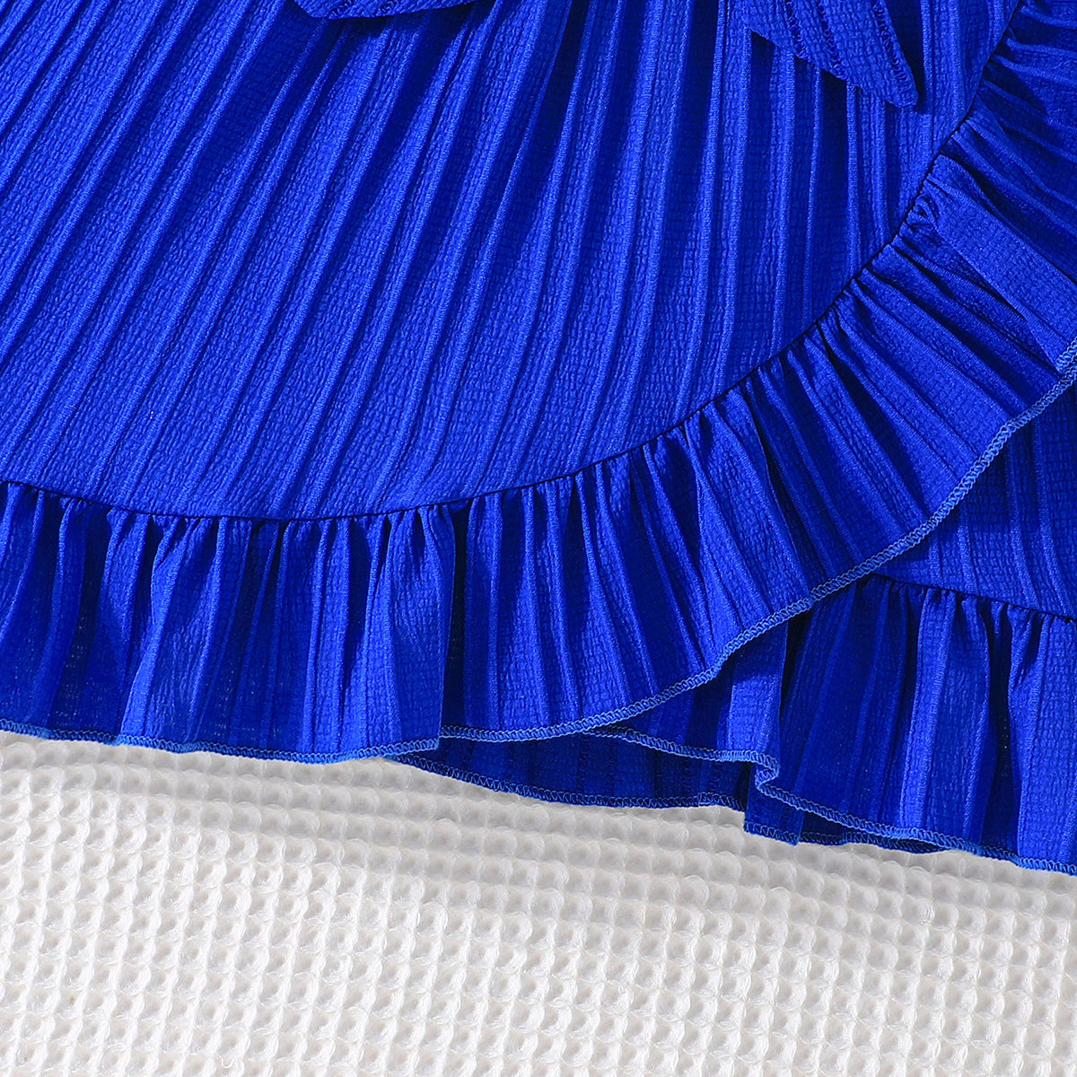 Girls Blue Flutter Sleeves Round Neck Dress Casual Dresses