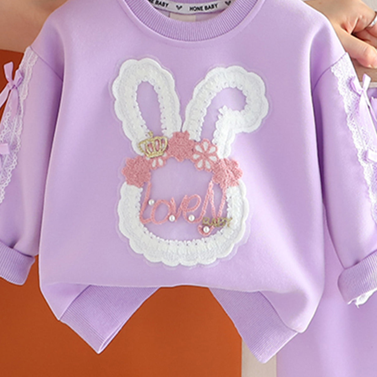 Girls Purple Rabbit Applique Sweatshirt With Joggers Set 2 pc. Sets