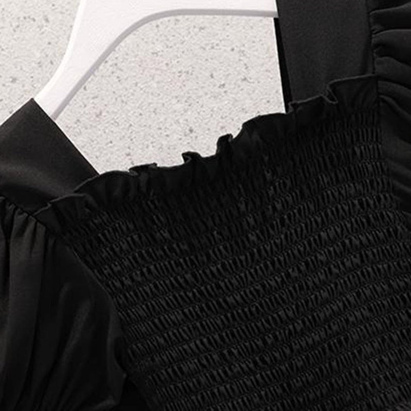 Girls Puff Sleeves Elasticated Smocking Tiered Dress Casual Dresses   