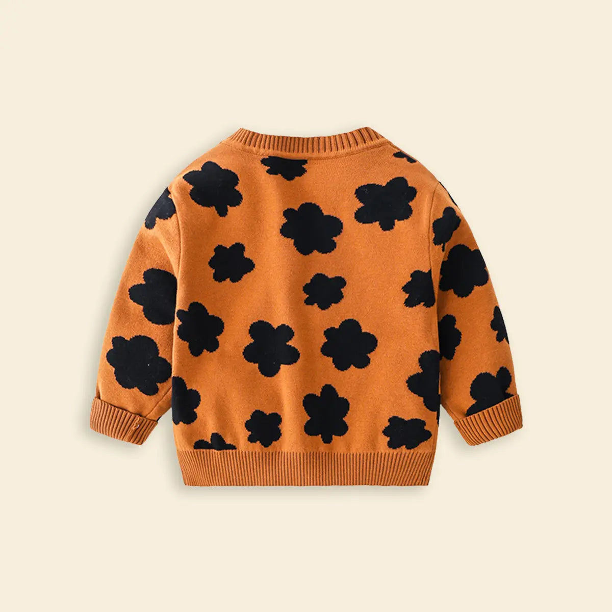 Boys Orange Self-Design Floral Pattern Knitted Cardigan Sweaters & Cardigans