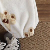 Girls White Fleece Teddy Bear Cartoon Printed Zip-up Jacket With Jogger Co-ord Sets Sets
